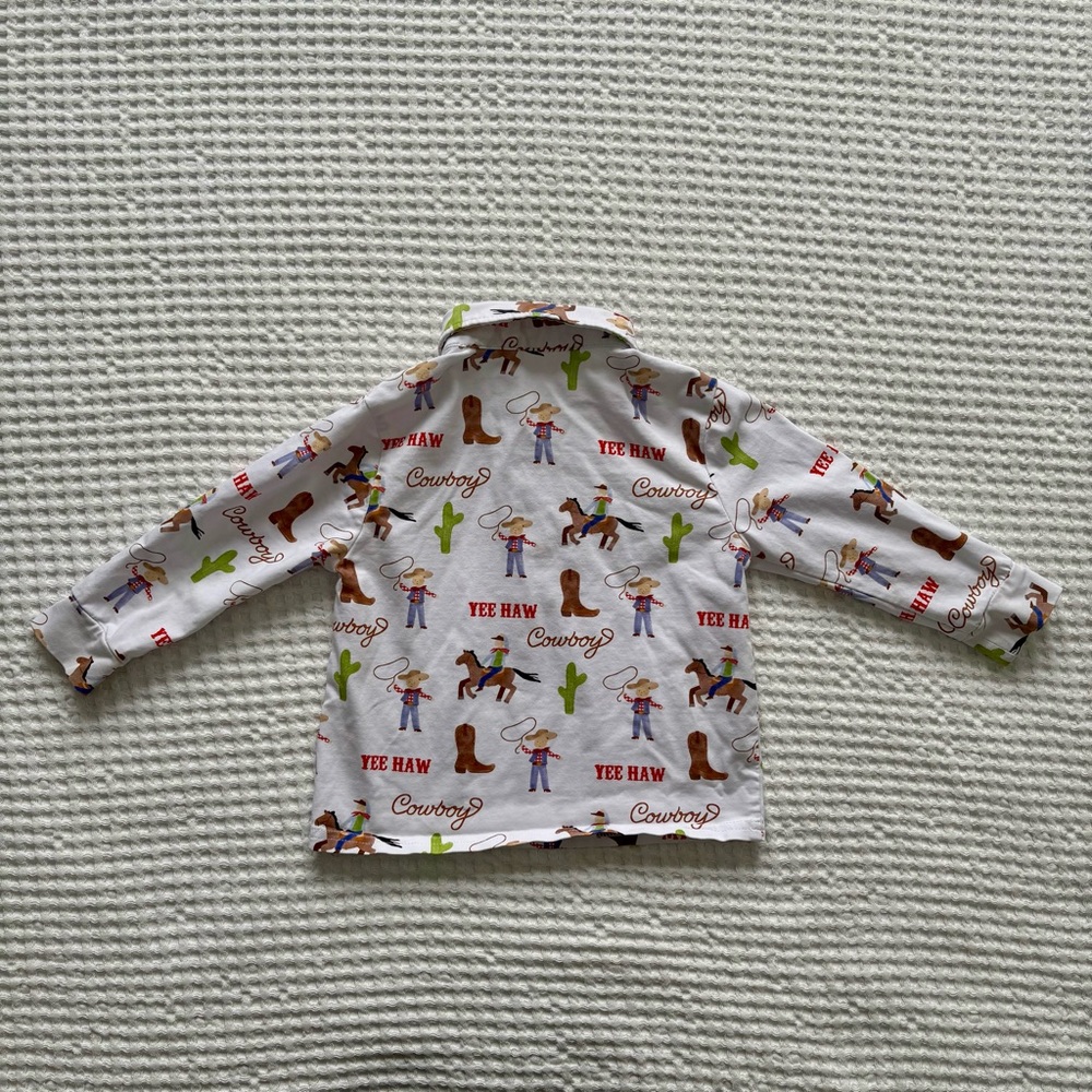 Cecil & Lou Long Sleeve Rodeo Cowboy Yee Haw Western Polo Shirt: Toddler Boys 2T - Picture 3 of 5
